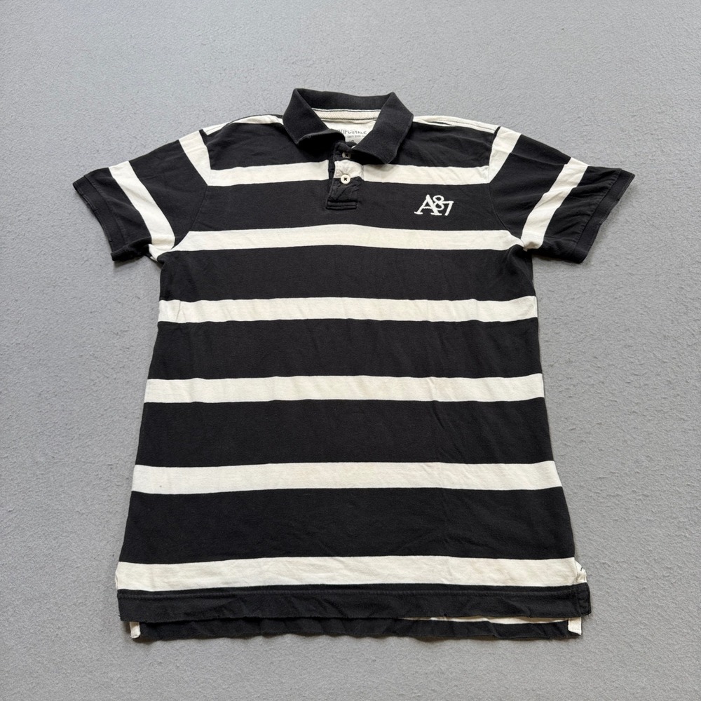 Aeropostale Polo Shirt Men's Large Black White Striped Pique Short Sleeve Cotton
